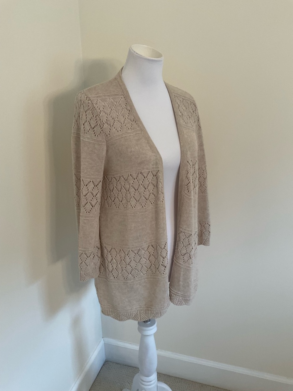 Multiples Light Beige Openwork Cardigan Sweater - Picture 3 of 6